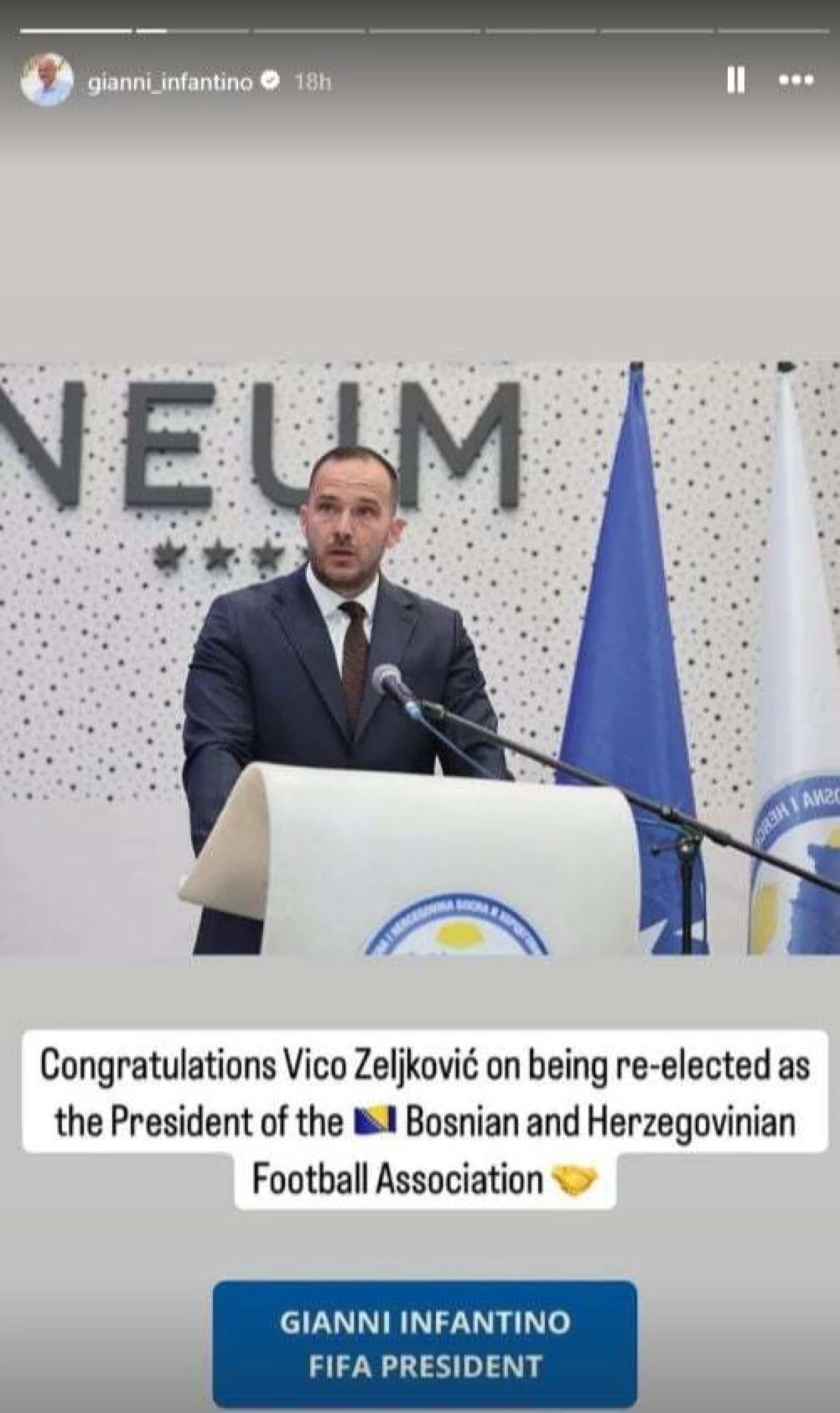 Infantino čestitao Zeljkoviću (FOTO: Screenshot/Instagram)