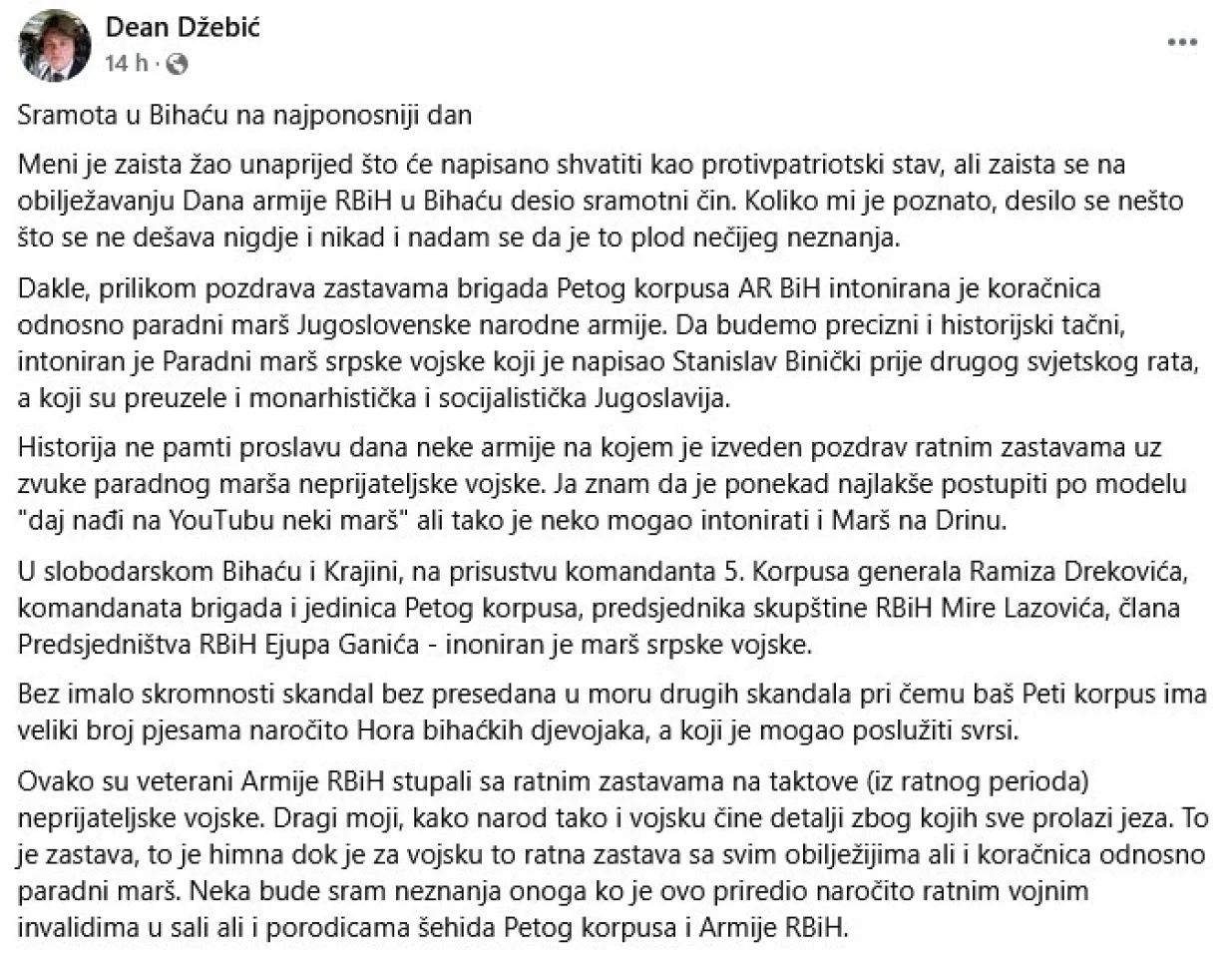 Objava Deana Džebića/