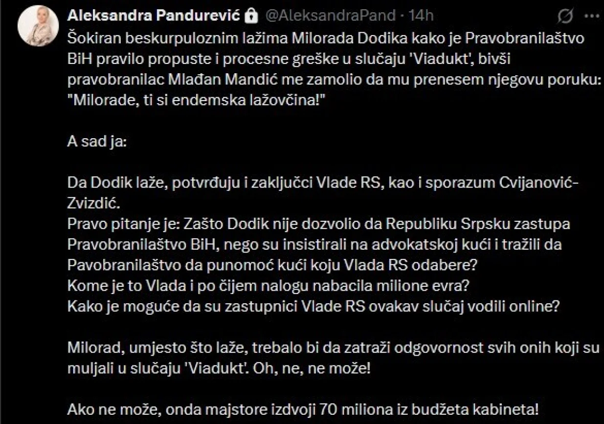 Komentar Aleksandre Pandurević/Printscreen/