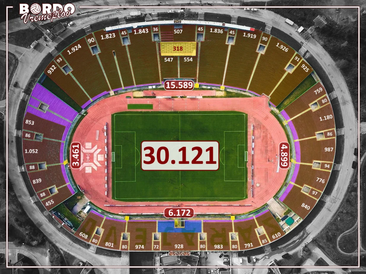 Shematski prikaz kapaciteta svakog pojedinačnog sektora na stadionu (FOTO: Bordo vremeplov)