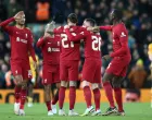 epa10394725 Darwin Nunez of Liverpool celebrates scoring the 1-1 goal during the 3rd round FA Cup soccer match between Liverpool and Wolverhampton Wanderers at Anfield in Liverpool, Britain, 07 January 2023. EPA/ADAM VAUGHAN