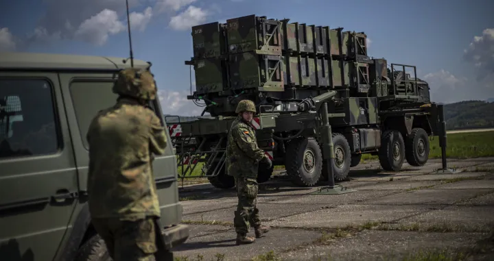 epa09937886 German soldiers prepare to show it works at the launching station of NATO's Patriot missile air defense system operated by German army unit Flugabwehrraketengruppe 26 (Air Defense Artillerie) placed at Sliac airbase in Sliac, central Slovakia, 10 May 2022. A Dutch-German air and missile defence forces deployed Patriot system in spring 2022 to reinforce defence capabilities on Eastern NATO border following Russia's military invasion in Ukraine, as mainly military mission is protection of Sliac air base and additional assets. NATO multinational air missile defence task force Slovakia operate on the site with 240 German soldiers and with 130 Dutch soldiers. EPA/MARTIN DIVISEK/Martin Divisek