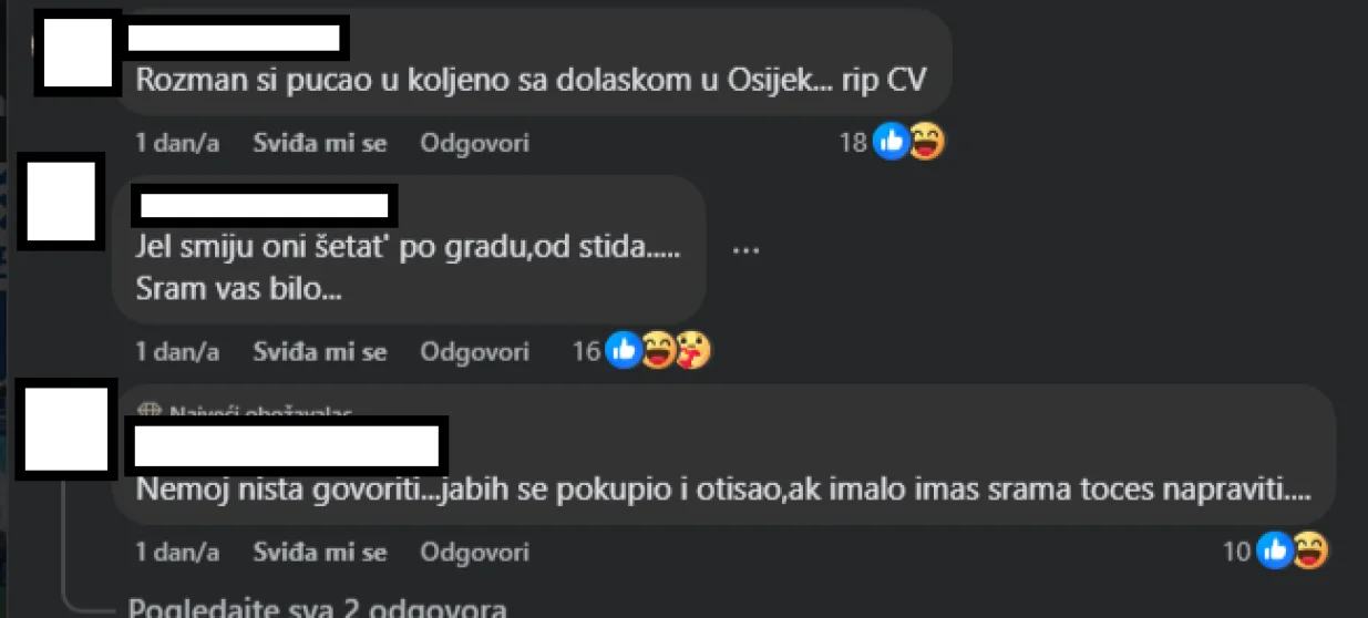 Komentari navijača Osijeka (FOTO: Screenshot/Facebook)