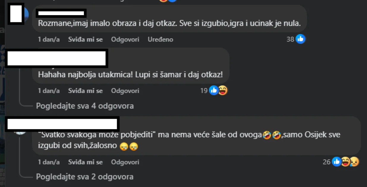 Komentari navijača Osijeka (FOTO: Screenshot/Facebook)