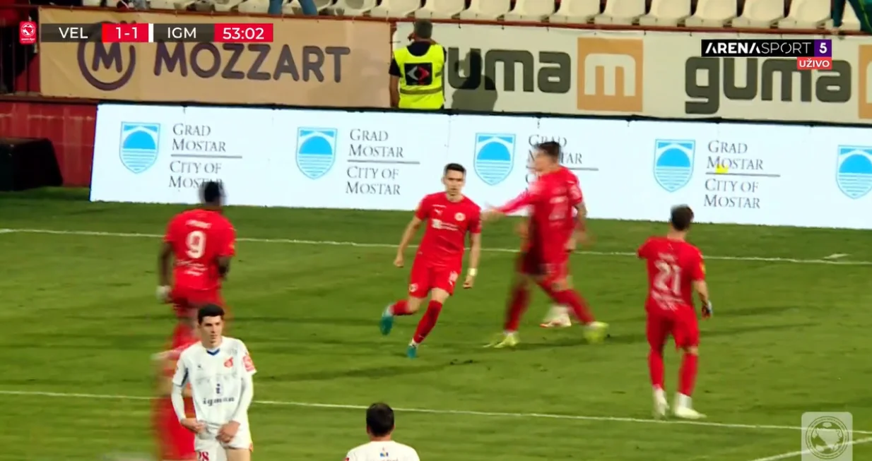 Gol Mlinarića za izjednačenje Veleža protiv Igmana (FOTO: Screenshot/Arenasport)