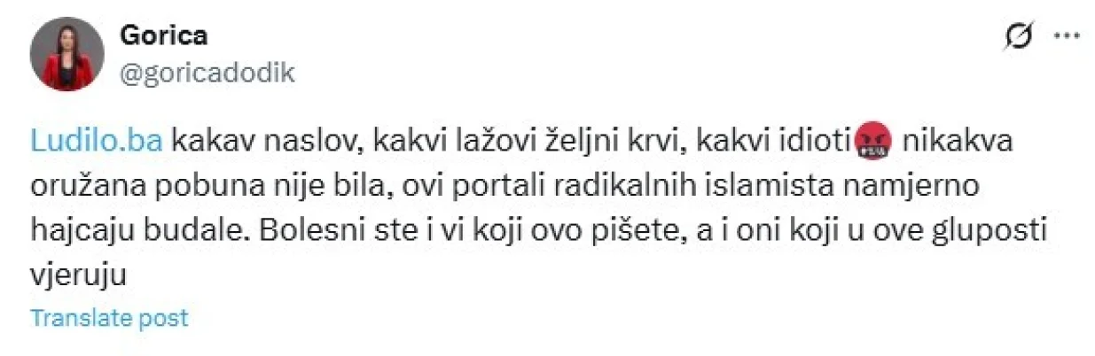 Gorica Dodik o pokušaju hapšenja oca Milorada/X.com