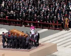 Pallbearers lift the coffin of Pope Francis, on the day of his funeral Mass, at St. Peter's Square, at the Vatican, April 26, 2025. REUTERS/Remo Casilli/Remo Casilli