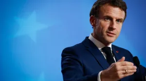 epa10367819 French President Emmanuel Macron gives a press conference at the end of an EU Summit in Brussels, Belgium, 15 December 2022. European leaders discussed Russia's war against Ukraine, energy and economy, security and defence, the EU's southern neighbourhood and external relations. EPA/STEPHANIE LECOCQ/Stephanie Lecocq