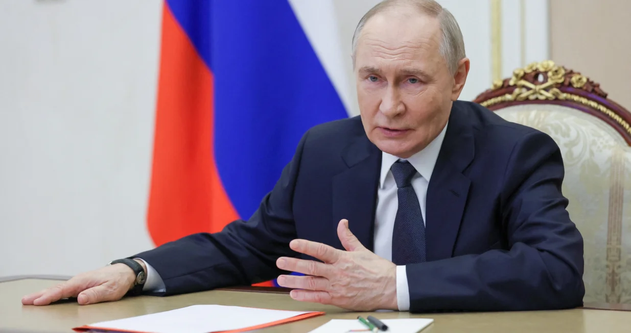 Russian President Vladimir Putin chairs a meeting with members of the Security Council via a video link in Moscow, Russia, April 1, 2025. Sputnik/Sergei Ilyin/Pool via REUTERS ATTENTION EDITORS - THIS IMAGE WAS PROVIDED BY A THIRD PARTY./Sergei Ilyin