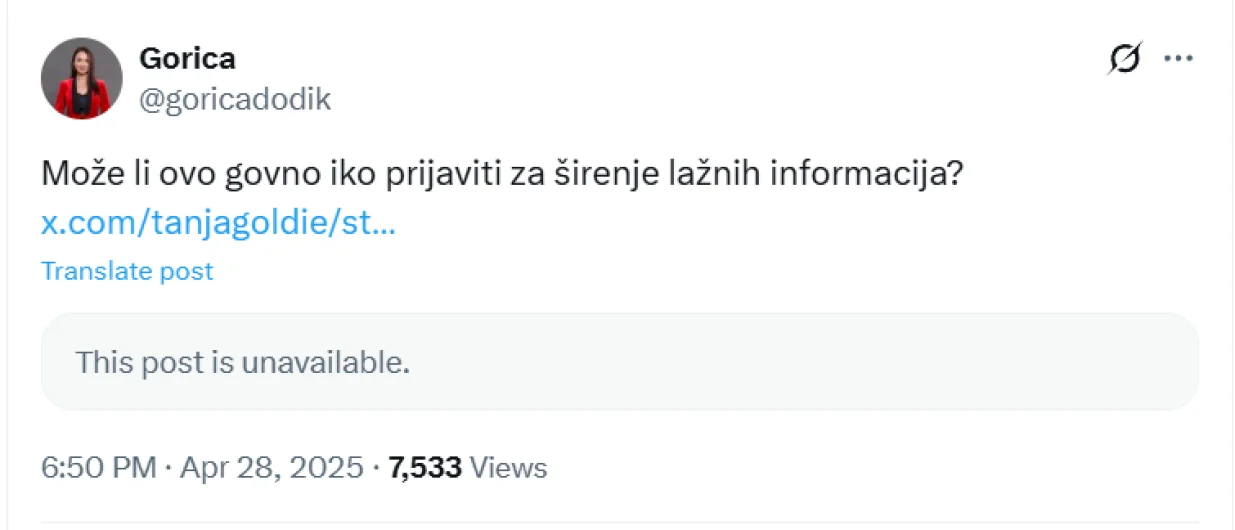 Gorica Dodik opet tviteruje/