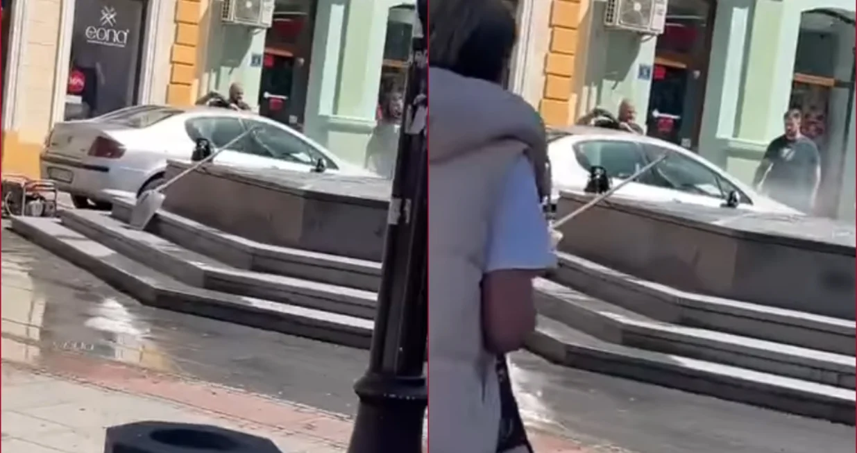 Neobičan prizor iz BiH: Muškarac pere automobil na gradskoj fontani/Screenshot