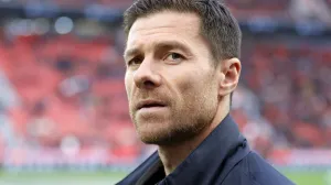 epa10290158 Leverkusen's head coach Xabi Alonso reacts before the German Bundesliga soccer match between Bayer 04 Leverkusen and Union Berlin in Leverkusen, Germany, 06 November 2022. EPA/RONALD WITTEK CONDITIONS - ATTENTION: The DFL regulations prohibit any use of photographs as image sequences and/or quasi-video.