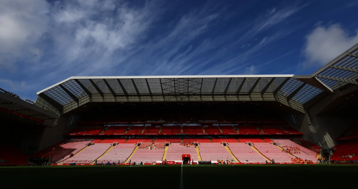 Soccer Football - Premier League - Liverpool v West Ham United - Anfield, Liverpool, Britain - April 13, 2025 General view inside the stadium before the match REUTERS/David Klein EDITORIAL USE ONLY. NO USE WITH UNAUTHORIZED AUDIO, VIDEO, DATA, FIXTURE LISTS, CLUB/LEAGUE LOGOS OR 'LIVE' SERVICES. ONLINE IN-MATCH USE LIMITED TO 120 IMAGES, NO VIDEO EMULATION. NO USE IN BETTING, GAMES OR SINGLE CLUB/LEAGUE/PLAYER PUBLICATIONS. PLEASE CONTACT YOUR ACCOUNT REPRESENTATIVE FOR FURTHER DETAILS..