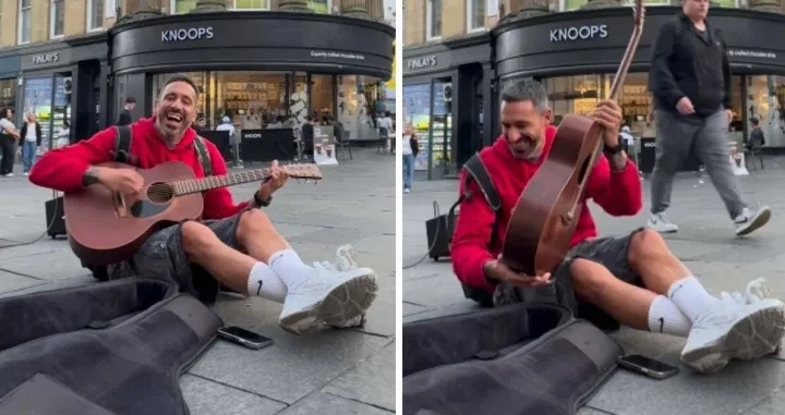 Jonas Gutierrez svira gitaru na ulici (FOTO: Kolaž)