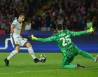 Soccer Football - Champions League - Semi Final - First Leg - FC Barcelona v Inter Milan - Estadi Olimpic Lluis Companys, Barcelona, Spain - April 30, 2025 Inter Milan's Henrikh Mkhitaryan scores their fourth goal past FC Barcelona's Wojciech Szczesny before it is disallowed REUTERS/Albert Gea