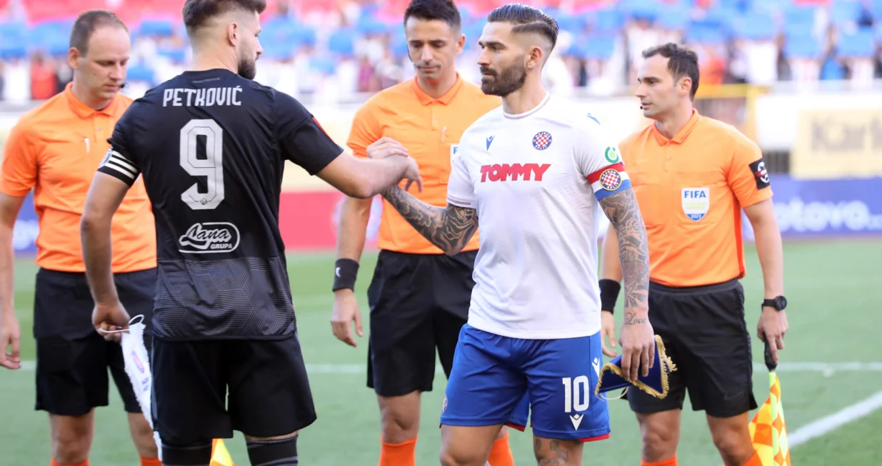 01.10.2023.,Split,stadion Poljud-SuperSport HNL,10 kolo,HNK Hajduk-GNK Dinamo.Kapetani Marko Livaja i Bruno Petkovic, Photo: Ivo Cagalj/PIXSELL