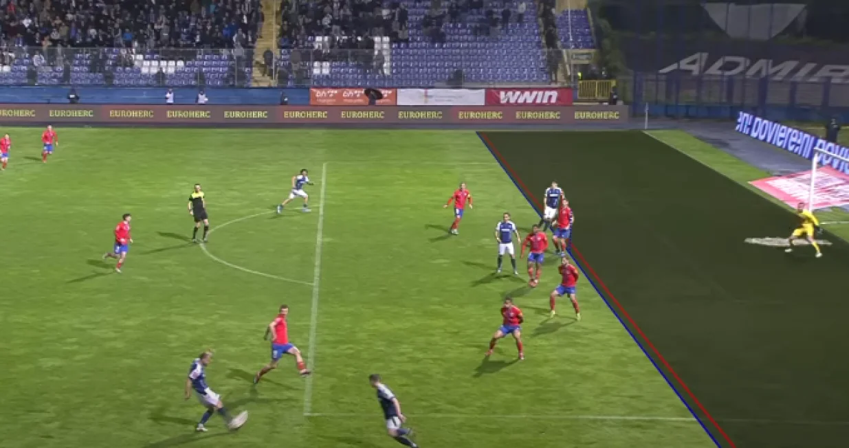 Linije koje je povukao VAR (FOTO: Screenshot/Arena Sport)