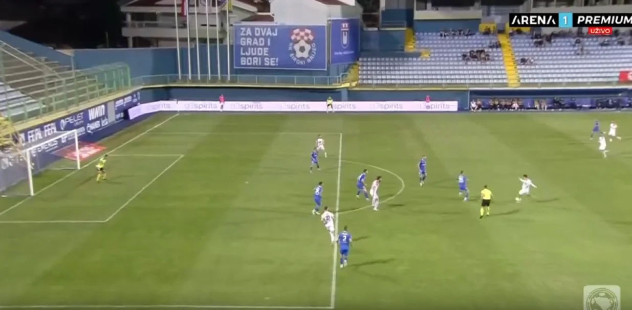 Šut Hiroša koji je prethodio pogotku (FOTO: Screenshot/Arena Sport)