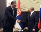 epa09602395 Russian President Vladimir Putin (R) and his Serbian counterpart Aleksandar Vucic (L) shake hands during a meeting in the Black Sea resort of Sochi, Russia, 25 November 2021. Vucic is on a working visit to Russia. EPA/MIKHAIL KLIMENTYEV/KREMLIN POOL/SPUTNIK MANDATORY CREDIT/Mikhail Klimentyev/Kremlin Pool/Sputnik