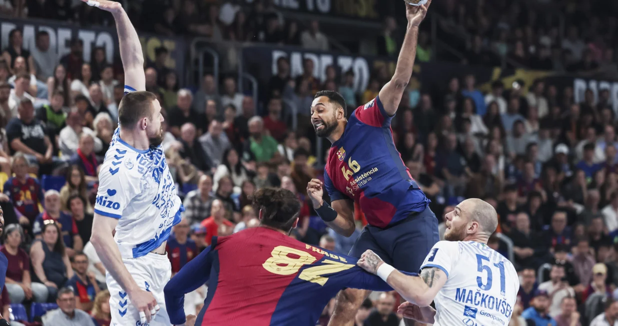 Mevyn Richardson of FC Barcelona during the EHF Champions League, Quarter Final, Second leg handball match between FC Barcelona and SC PICK Szeged on 1 May 2025 at Palau Blaugrana in Barcelona, Spain (Photo by /Sipa USA) Photo: IPA/SIPA USA