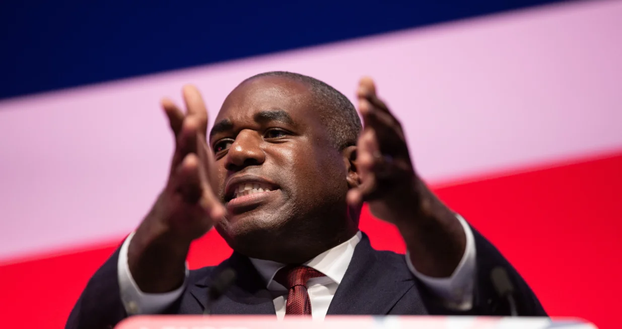 epa10209827 Shadow Secretary of State for Foreign, Commonwealth and Development Affairs David Lammy addresses the Labour Party Conference in Liverpool, Britain, 27 September 2022. EPA/ADAM VAUGHAN/Adam Vaughan
