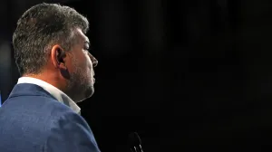 epa08702585 Marcel Ciolacu, president of Romania's main opposition party, the Social Democracy Party (PSD) speaks on exit polls results from a stage set for Bucharest mayor candidate Gabriela Firea of PSD (Social Democracy Party) at her campaign headquarters in Bucharest, Romania, 27 September 2020. PSD candidate Gabriela Firea, who choose to address her voters online from her residence, took 39 percent as her opponent of the center right political alliance, is credited with 47.2 percent according to first projections. EPA/ROBERT GHEMENT/Robert Ghement