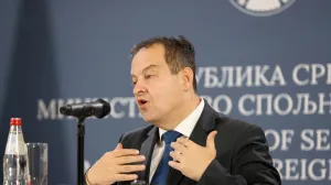 epa10320339 Serbian Foreign Minister Ivica Dacic and Italian Foreign Minister Antonio Tajani (not pictured) address the media after their meeting in Belgrade, Serbia, 22 November 2022. Italy's Foreign Minister Tajani and Defence Minister Crosetto are on an official visit to Serbia. EPA/ANDREJ CUKIC/Andrej Cukic