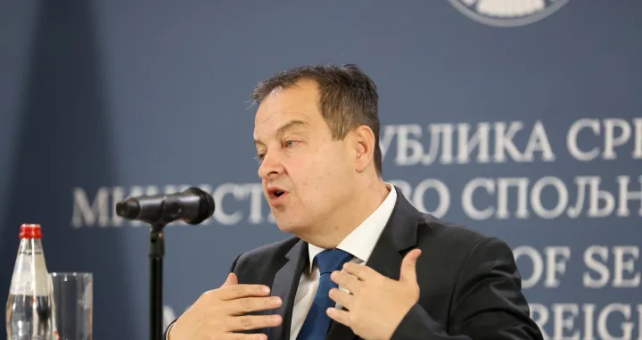 epa10320339 Serbian Foreign Minister Ivica Dacic and Italian Foreign Minister Antonio Tajani (not pictured) address the media after their meeting in Belgrade, Serbia, 22 November 2022. Italy's Foreign Minister Tajani and Defence Minister Crosetto are on an official visit to Serbia. EPA/ANDREJ CUKIC/Andrej Cukic