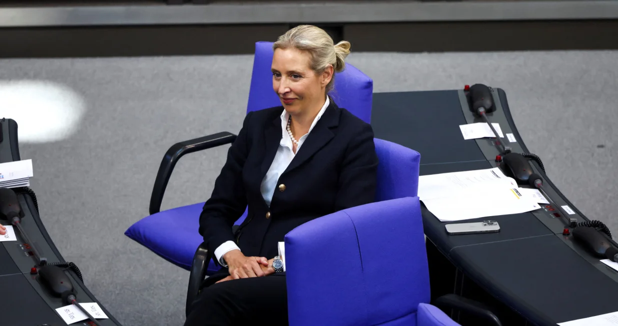 Co-Leader of the Far-right Alternative for Germany (AfD) Alice Weidel reacts on the day of a session of the German lower house of parliament Bundestag, to elect the new German chancellor, in Berlin, Germany May 6, 2025. REUTERS/Liesa Johannssen/Liesa Johannssen