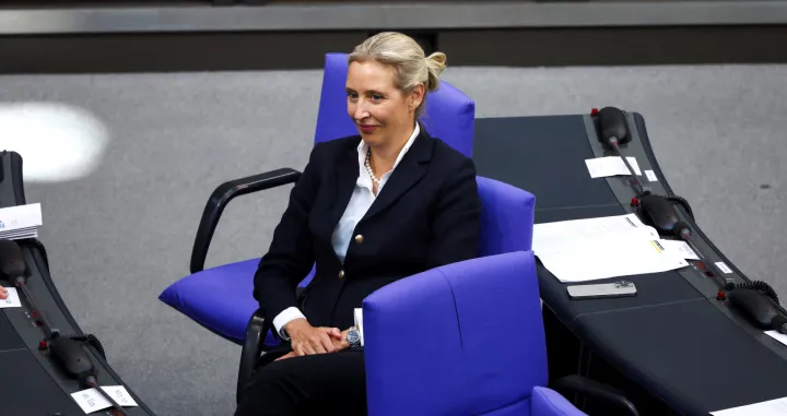 Co-Leader of the Far-right Alternative for Germany (AfD) Alice Weidel reacts on the day of a session of the German lower house of parliament Bundestag, to elect the new German chancellor, in Berlin, Germany May 6, 2025. REUTERS/Liesa Johannssen/Liesa Johannssen