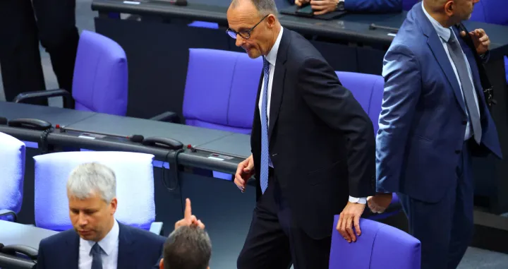 Friedrich Merz of the Christian Democratic Union (CDU) walks, following the announcement of the result as Merz fails to be elected chancellor by German parliament, on the day of a session of the German lower house of parliament Bundestag to elect the new German chancellor, in Berlin, Germany May 6, 2025. REUTERS/Fabrizio Bensch/Fabrizio Bensch