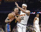 May 7, 2025; Oklahoma City, Oklahoma, USA;Oklahoma City Thunder forward Jaylin Williams (6) drives as Denver Nuggets forward Zeke Nnaji (22) defends in the second half during game two of the second round for the 2025 NBA Playoffs at Paycom Center. Mandatory Credit: Alonzo Adams-Imagn Images