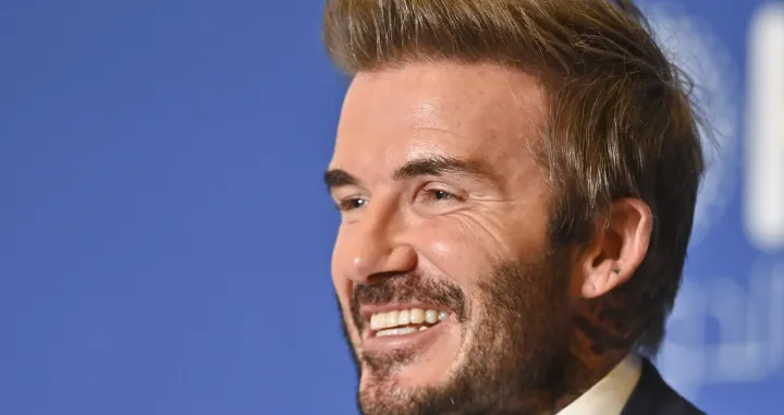 epa09852832 David Beckham, UNICEF Ambassador and Former Professional Footballer speaks during the Plenary Session of the final day of Doha Forum at the Sheraton Grand Doha Resort & Convention Hotel in Doha, Qatar, 27 March 2022. EPA/NOUSHAD THEKKAYIL