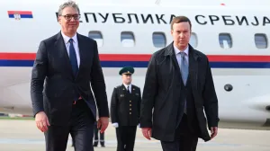 Moskva, Rusija - 8. maj 2025:Predsjednik Srbije Aleksandar Vučić doputovao je u srijedu u Moskvu gdje će prisustvovati paradi povodom Dana pobjede i održati bilateralne sastanke (Ilya Pitalev - Anadolu Agency)/