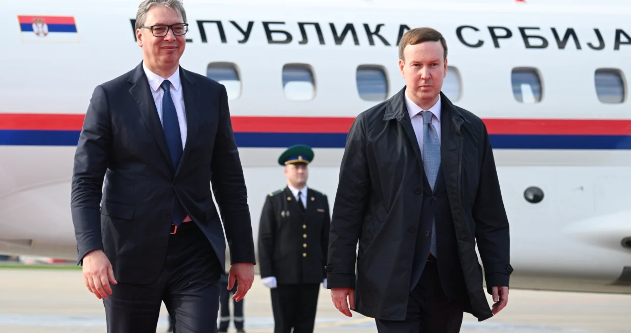 Moskva, Rusija - 8. maj 2025:Predsjednik Srbije Aleksandar Vučić doputovao je u srijedu u Moskvu gdje će prisustvovati paradi povodom Dana pobjede i održati bilateralne sastanke (Ilya Pitalev - Anadolu Agency)/