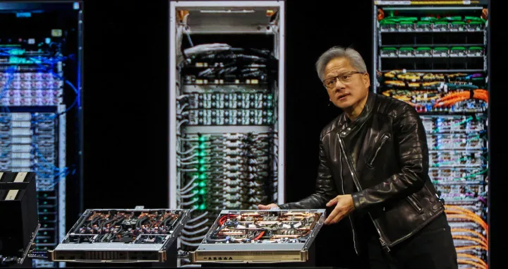 FILE PHOTO: Nvidia CEO Jensen Huang delivers the keynote for the Nvidia GPU Technology Conference (GTC) at the SAP Center in San Jose, California, U.S. March 18, 2025. REUTERS/Brittany Hosea-Small/File Photo/Brittany Hosea-small