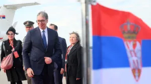 Moskva, Rusija - 8. maj 2025:Predsjednik Srbije Aleksandar Vučić doputovao je u srijedu u Moskvu gdje će prisustvovati paradi povodom Dana pobjede i održati bilateralne sastanke (Ilya Pitalev - Anadolu Agency)/
