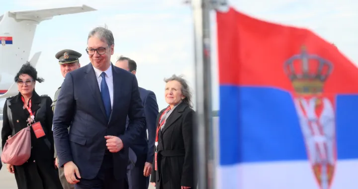 Moskva, Rusija - 8. maj 2025:Predsjednik Srbije Aleksandar Vučić doputovao je u srijedu u Moskvu gdje će prisustvovati paradi povodom Dana pobjede i održati bilateralne sastanke (Ilya Pitalev - Anadolu Agency)/