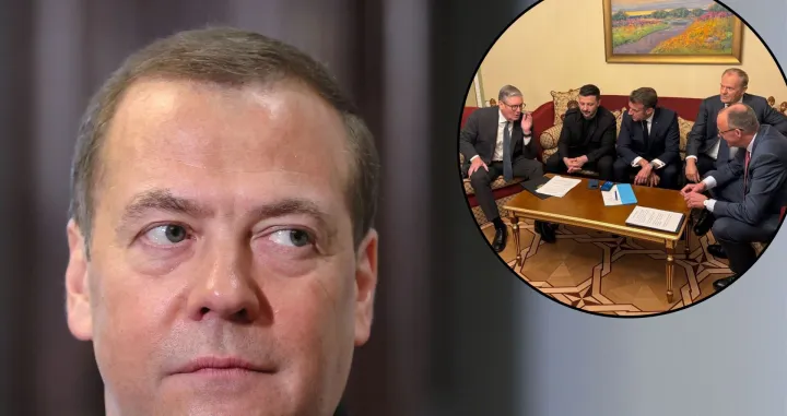 Dmitri Medvedev; Keir Starmer, Emmanuel Macron, Friedrich Merz, Donald Tusk i Volodimir Zelenski telefonski razgovaraju s Donaldom Trumpom//