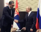 epa09602395 Russian President Vladimir Putin (R) and his Serbian counterpart Aleksandar Vucic (L) shake hands during a meeting in the Black Sea resort of Sochi, Russia, 25 November 2021. Vucic is on a working visit to Russia. EPA/MIKHAIL KLIMENTYEV/KREMLIN POOL/SPUTNIK MANDATORY CREDIT/Mikhail Klimentyev/Kremlin Pool/Sputnik