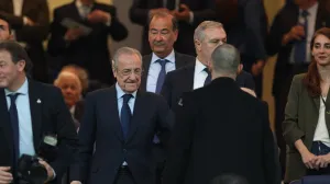 Soccer Football - LaLiga - Real Madrid v Athletic Bilbao - Santiago Bernabeu, Madrid, Spain - April 20, 2025 Real Madrid president Florentino Perez in the stands before the match REUTERS/Isabel Infantes