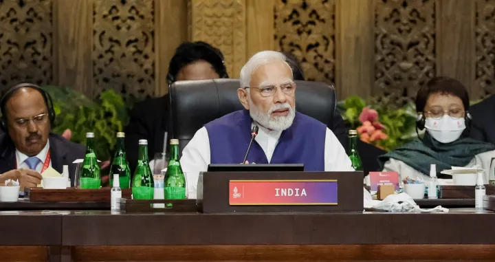 epa10307941 India's Prime Minister Narendra Modi attends a plenary session during the G20 Leaders' Summit in Bali, Indonesia, 16 November 2022. The 17th Group of Twenty (G20) Heads of State and Government Summit runs from 15 to 16 November 2022. EPA/WILLY KURNIAWAN/POOL/Willy Kurniawan/Pool