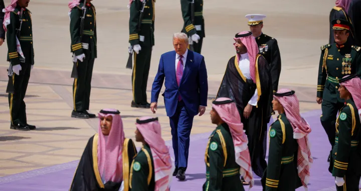 U.S. President Donald Trump is welcomed by Saudi Crown Prince Mohammed Bin Salman in Riyadh, Saudi Arabia, May 13, 2025. REUTERS/Brian Snyder/Brian Snyder