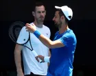 FILE PHOTO: Tennis - Australian Open - Practice - Melbourne Park, Melbourne, Australia - January 9, 2025 Serbia's Novak Djokovic with coach Andy Murray during a practice session ahead of the Australian Open REUTERS/Edgar Su/File Photo