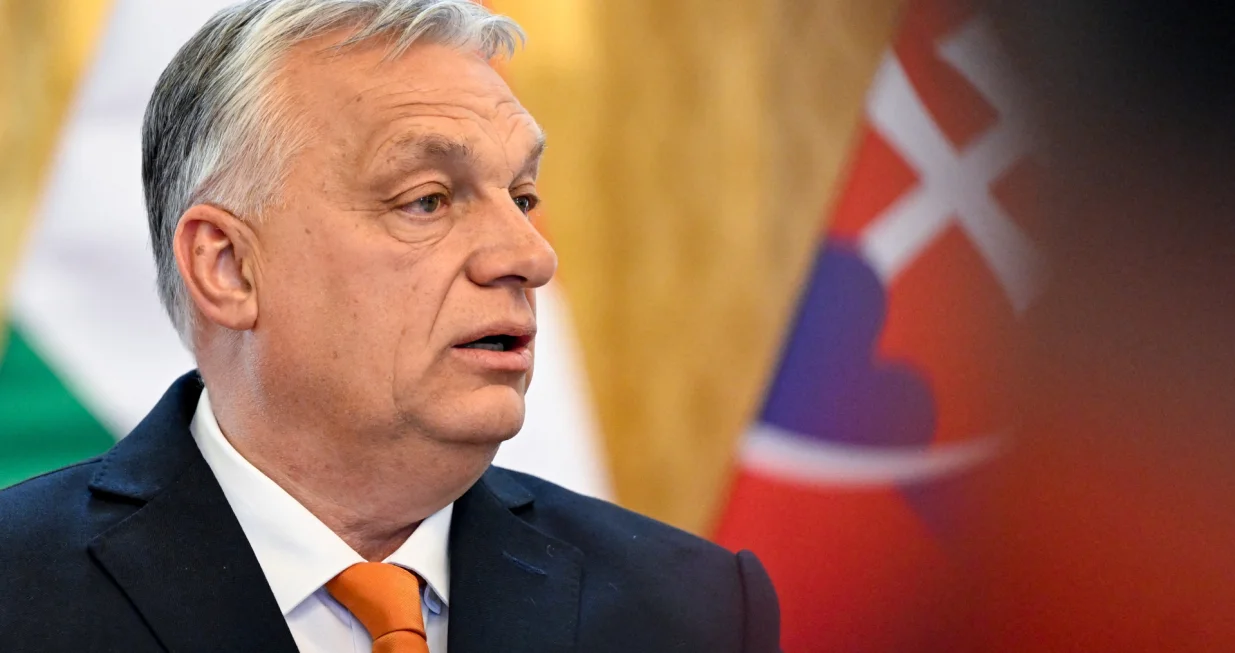 Hungarian Prime Minister Viktor Orban attends a press conference with Slovakia's Prime Minister Robert Fico (not pictured), in Bratislava, Slovakia, April 28, 2025. REUTERS/Radovan Stoklasa/Radovan Stoklasa