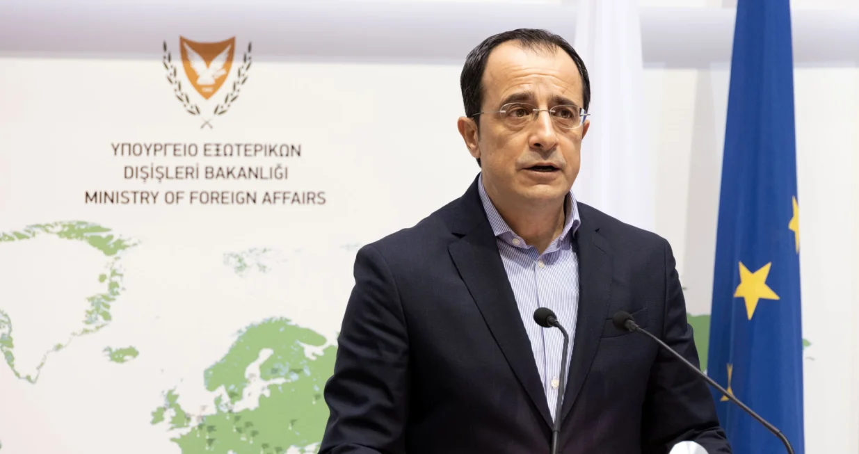 epa09675601 Cyprus Minister of Foreign Affairs Nikos Christodoulides announces his resignation during a press conference at the Foreign Ministry in Nicosia, Cyprus, 09 January 2022. Christodoulides expressed his interest in running for the 2023 presidential elections. EPA/KATIA CHRISTODOULOU/Katia Christodoulou