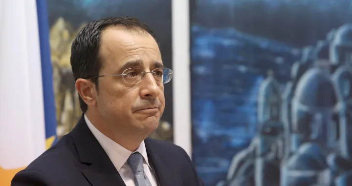 epa09677096 Cypriot Foreign Minister Nikos Christodoulides attends a joint news conference with Kuwaiti Foreign Minister Sheikh Ahmed Nasser Al-Mohammed Al-Sabah following their meeting at the Ministry of Foreign Affairs, in Nicosia, Cyprus, 10 January 2022. EPA/KATIA CHRISTODOULOU/Katia Christodoulou