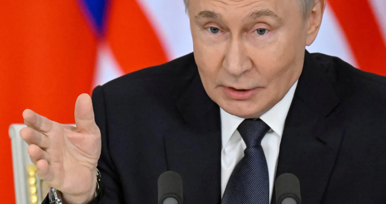 Russian President Vladimir Putin speaks during a joint media statement with Malaysian Prime Minister Anwar following their talks at the Kremlin in Moscow, Russia May 14, 2025. Alexander Nemenov/Pool via REUTERS/Alexander Nemenov