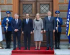 SARAJEVO, 15. maja (FENA) - Članovi Predsjedništva BiH svečano su dočekali predsjednika Republike Kipar Nikosa Christodoulidesa koji danas boravi u posjeti Bosni i Hercegovini. (Foto Fena Harun Muminović)/