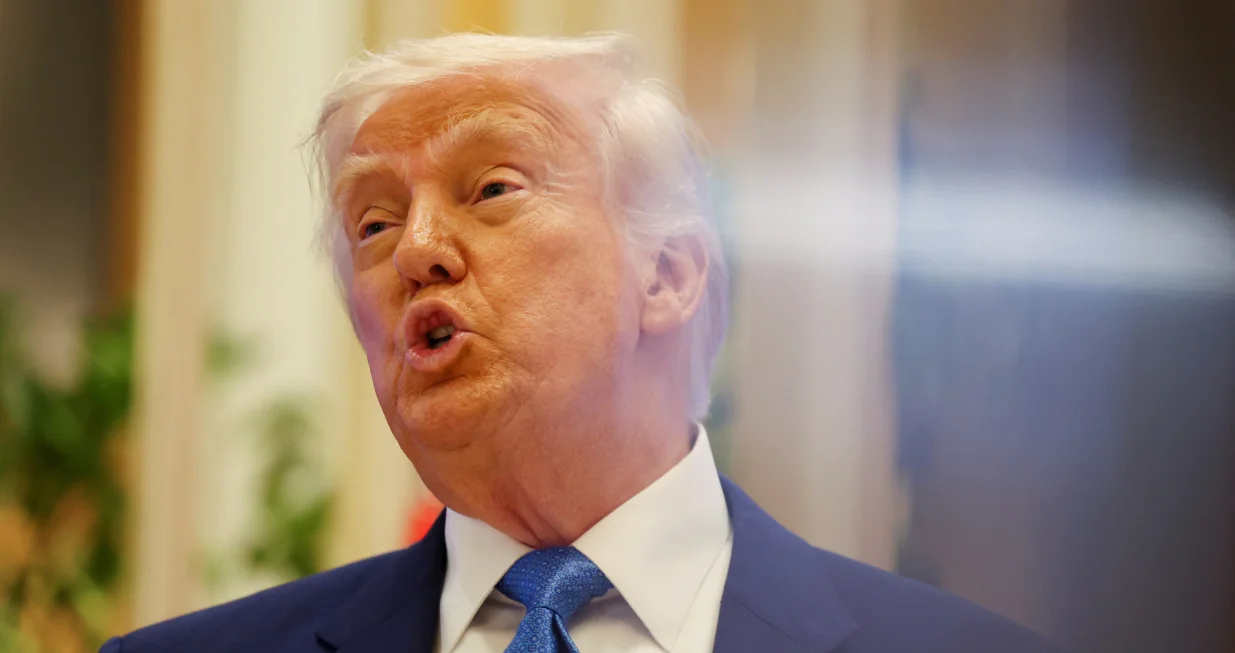 U.S. President Donald Trump speaks as he attends a business forum at Qasr Al Watan during the final stop of his Gulf visit, in Abu Dhabi, United Arab Emirates, May 16, 2025. REUTERS/Amr Alfiky/Amr Alfiky